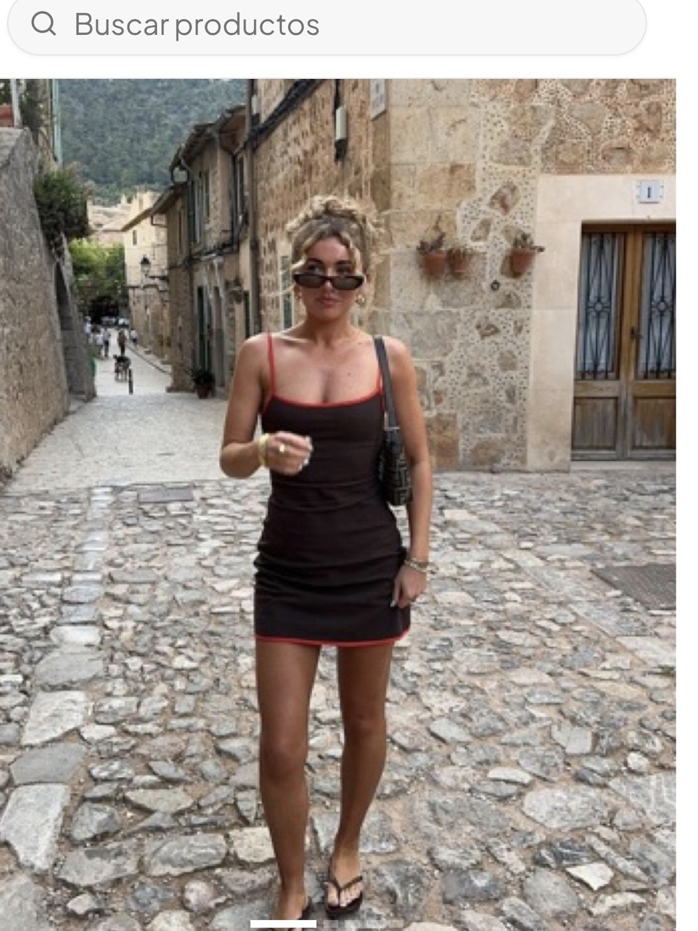 Zara brown mini slip dress with red trim